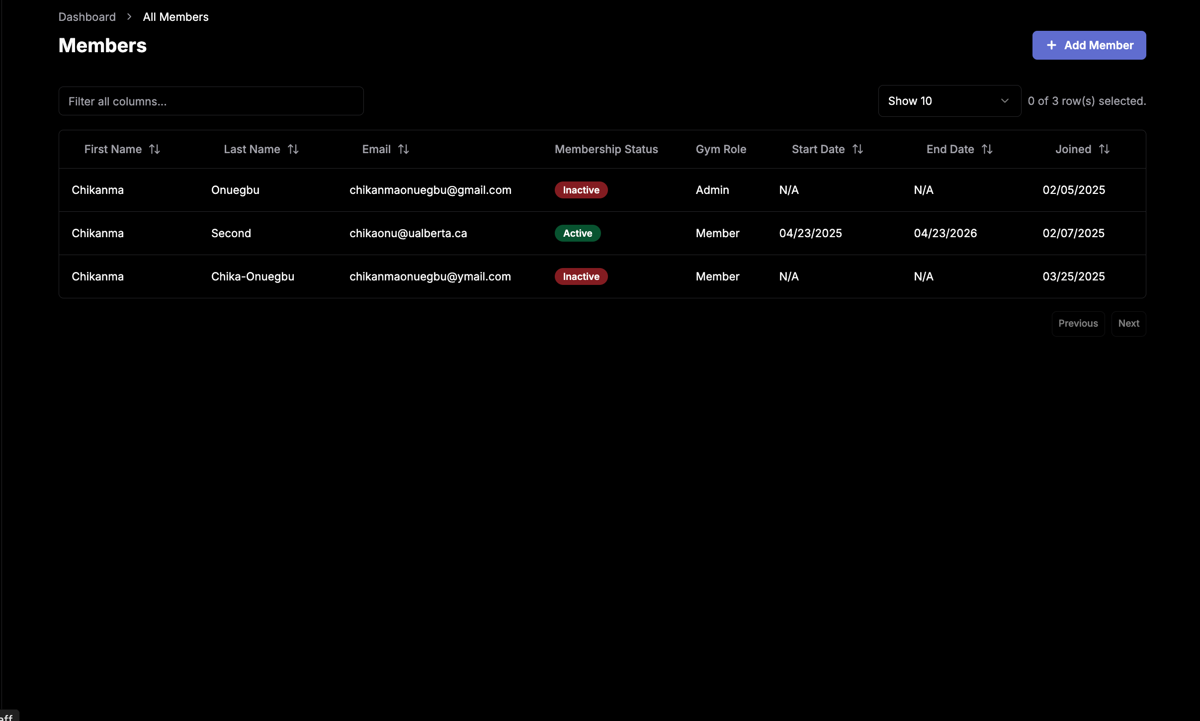 Membership Management Screenshot
